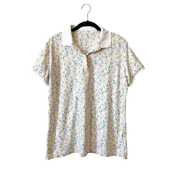 Walter Hagen Fresco Ditsy Lemon Polo Shirt Women's Size L Scalloped Short Sleeve - Picture 2 of 9